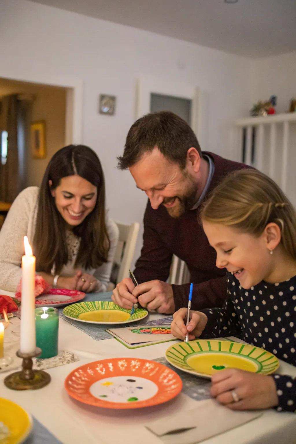 A household uniting over inscribing and shattering plates collectively.
