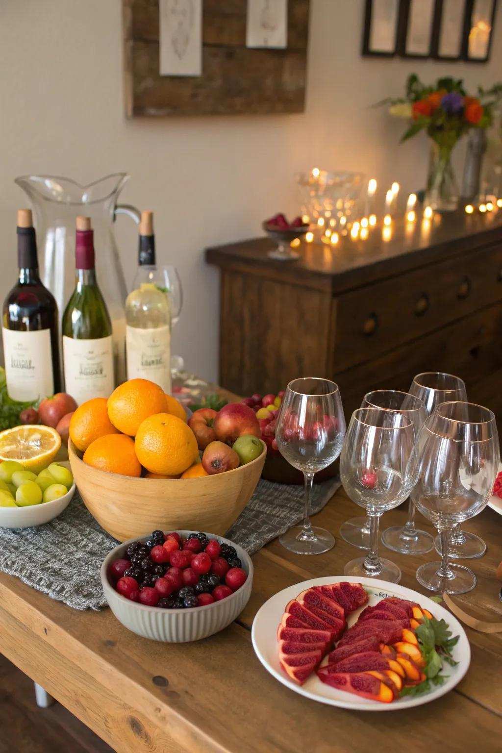 A lively DIY sangria setup ready for your guests' creativity.