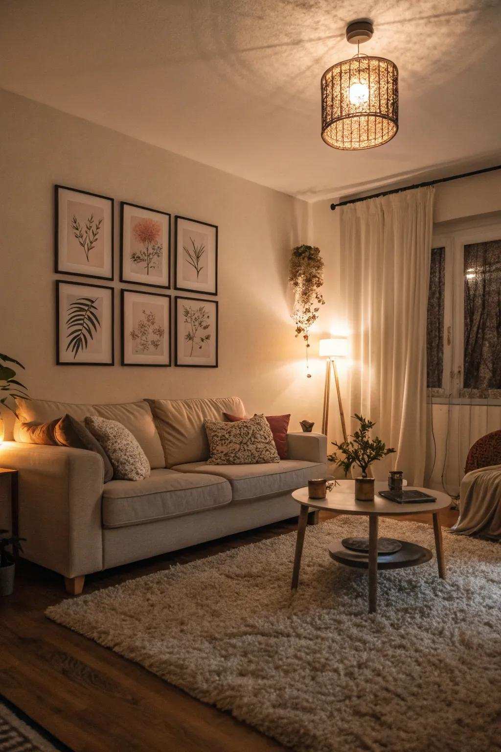 A living area featuring subtle decor touches that elevates tranquility.