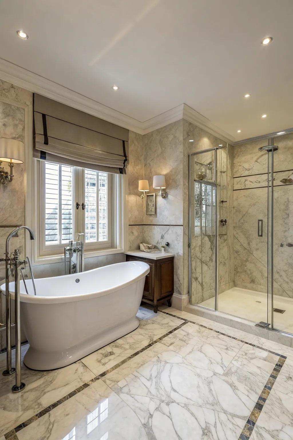 A luxurious bathroom with in-floor heat for a spa-like pleasure.
