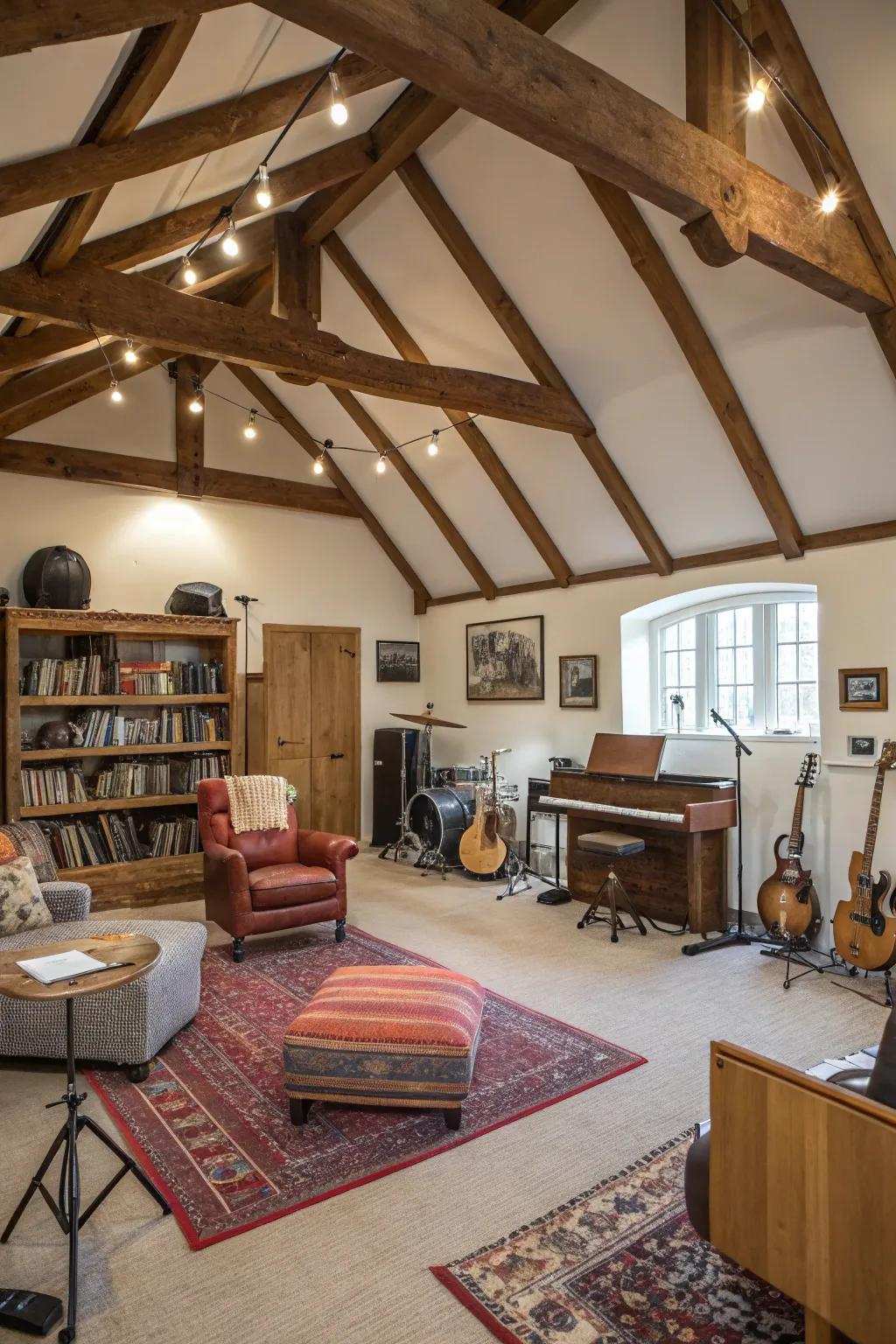 A main overhead piece adds to the music space.