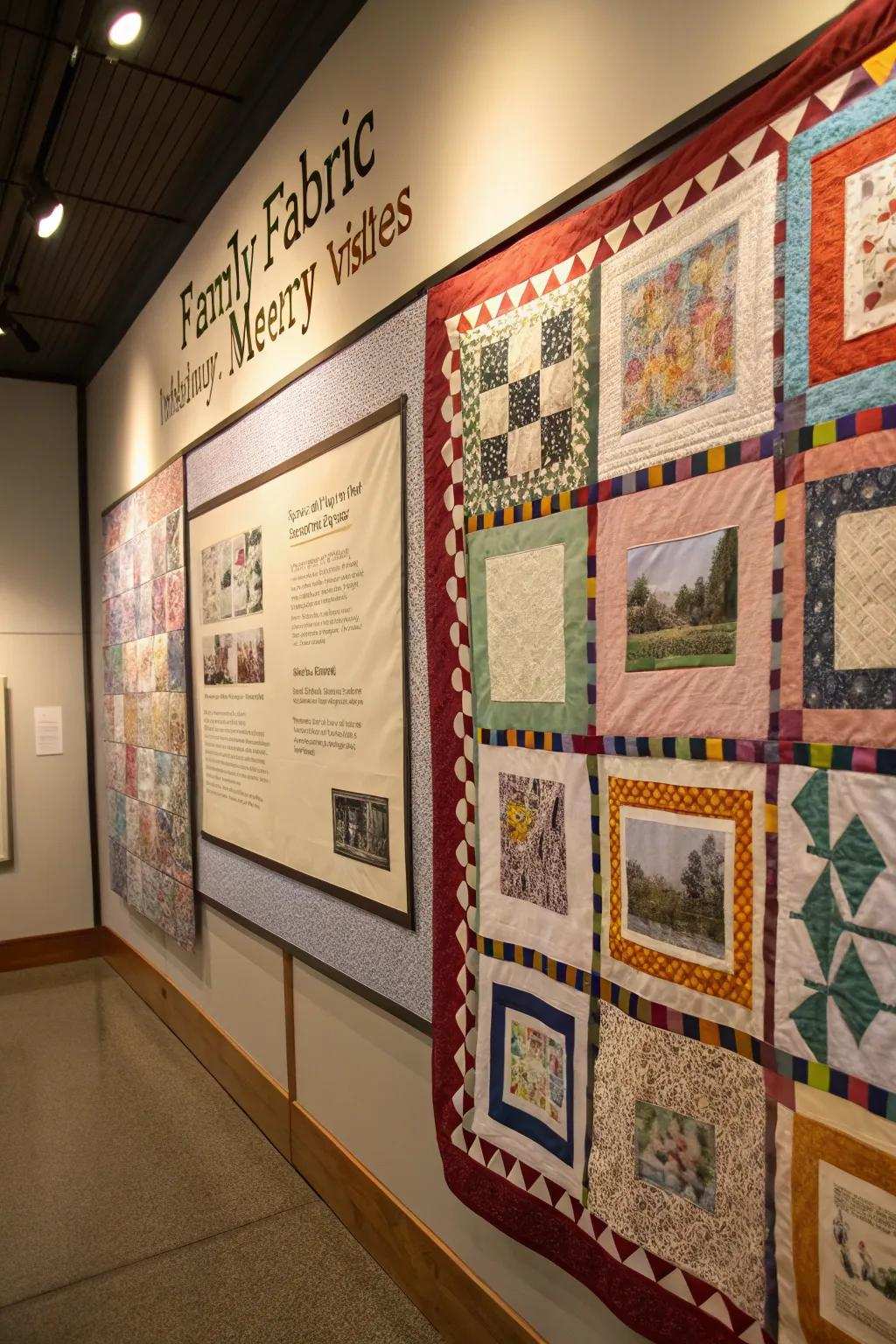 A memory fabric wrapping a wall in warmth and remembrance.