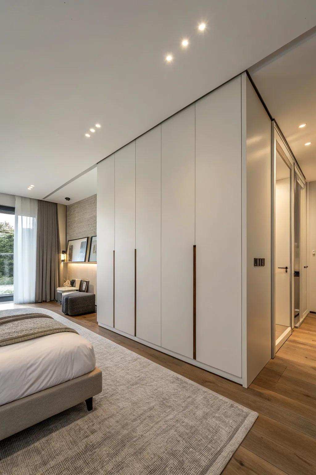 A minimalist closet blueprint featuring concealed entrances for a clean, streamlined visage.