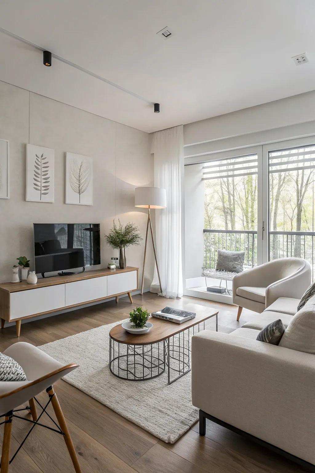 A minimalist strategy fosters a serene and open sensation.
