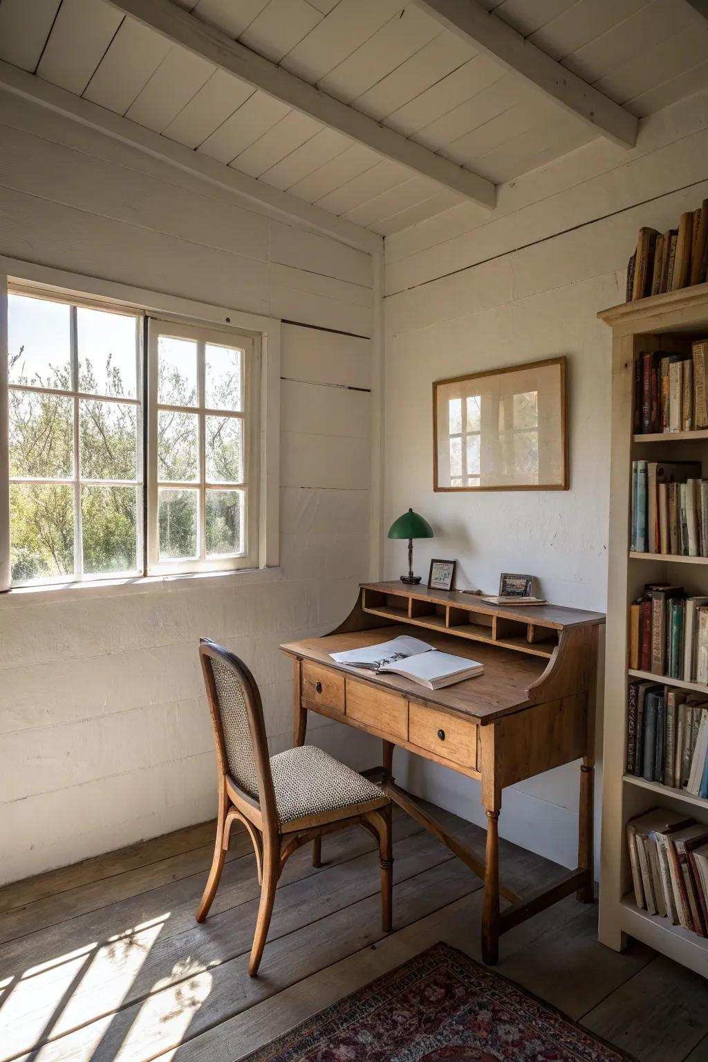 A minimalist writing shed design that fosters focus and inventive thinking.