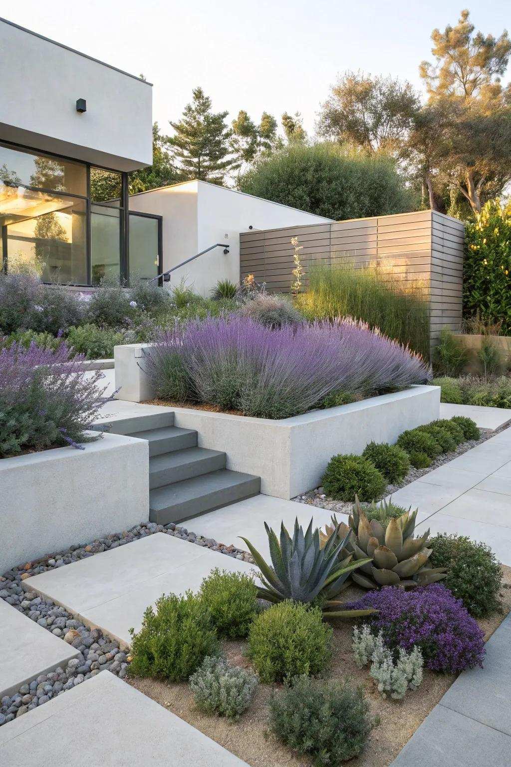A modern garden displaying Azure blooms and thickleaf.