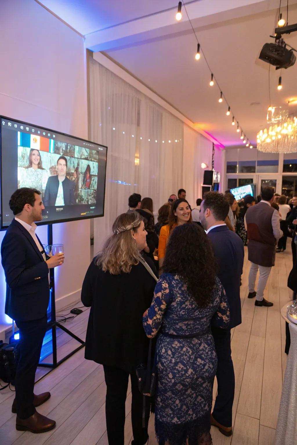 A modern indoor party showcasing digital guest visits.
