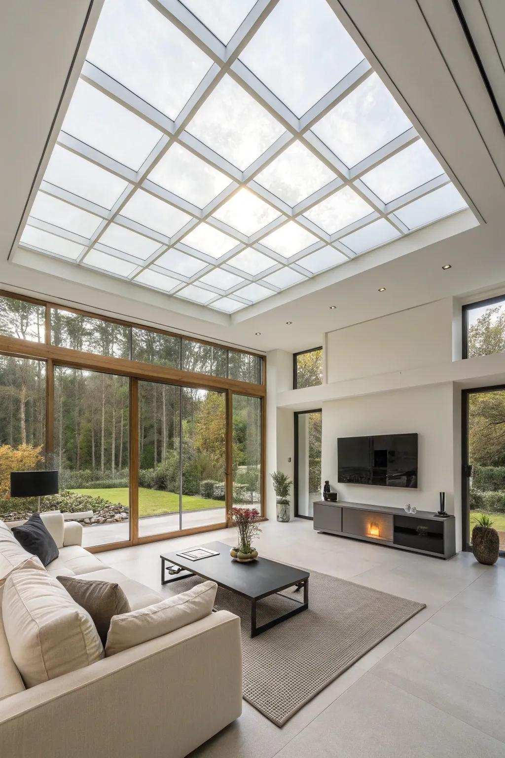 A modern living room with radiant panels providing a stylish, effective heating solution.