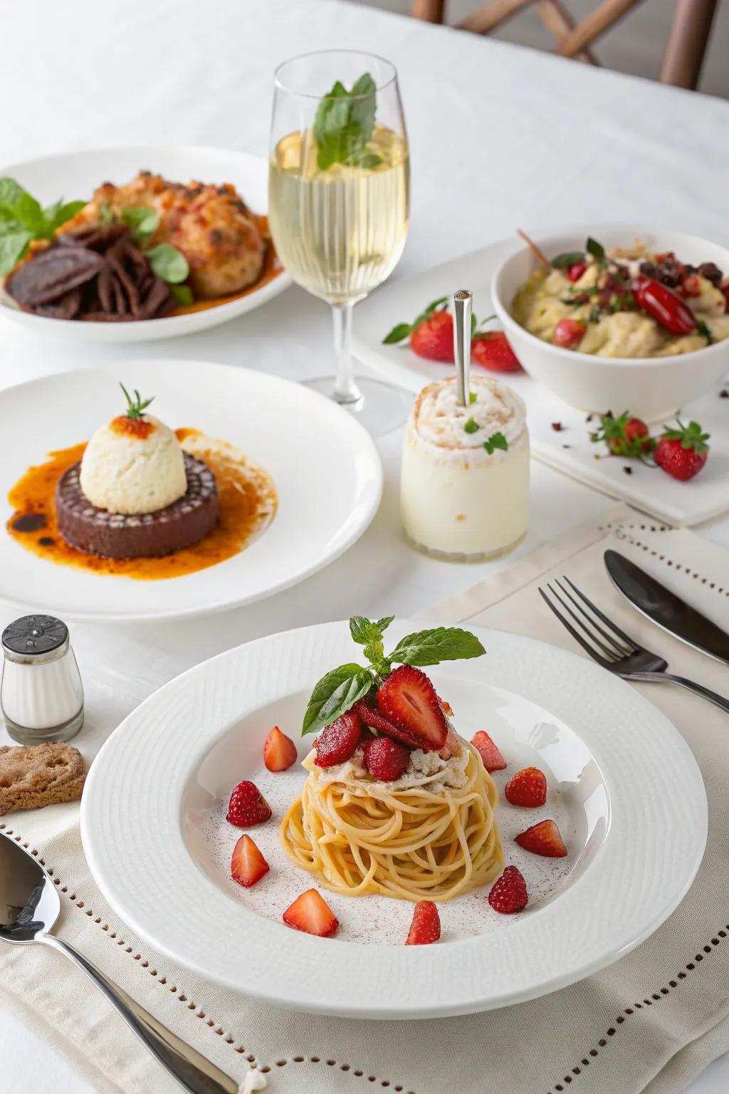 A mouthwatering and thematic ivory menu, perfect for a refined celebration.