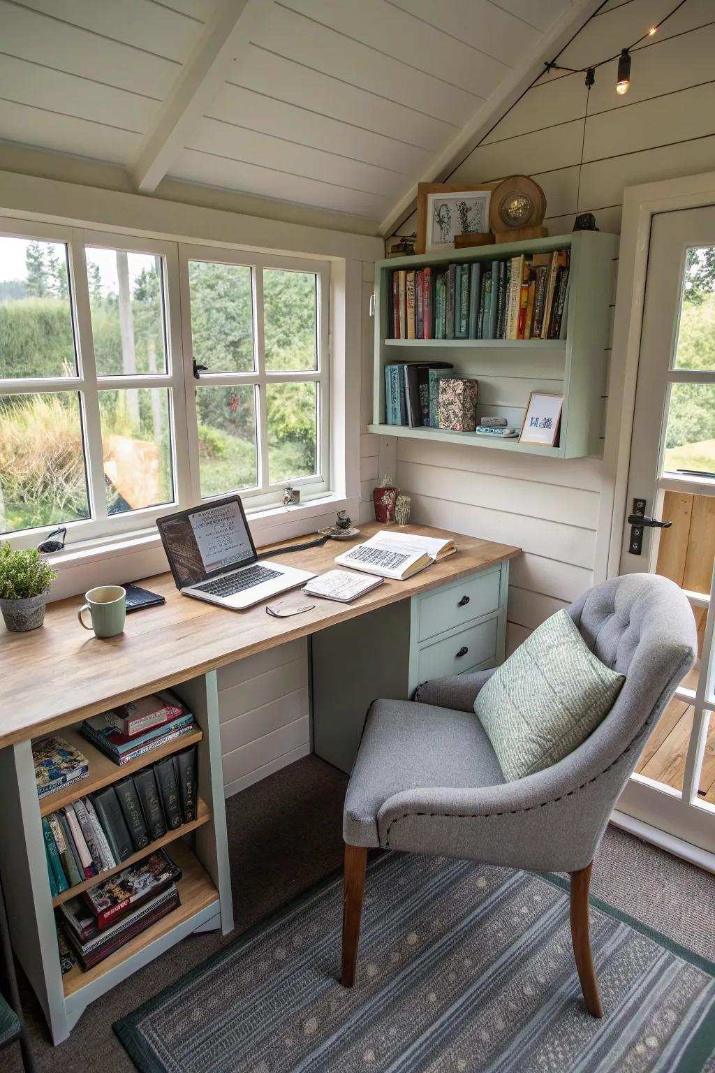 A multipurpose writing shed conceived for both efficiency and relaxation.