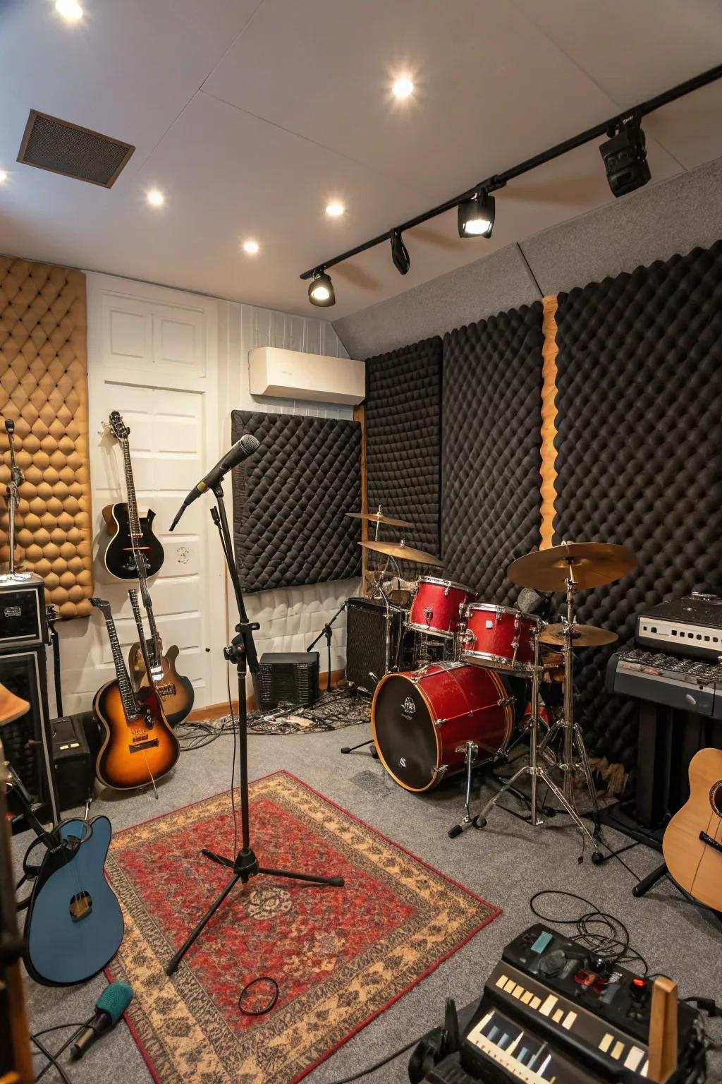 A music studio in your basement is perfect for creative sessions.