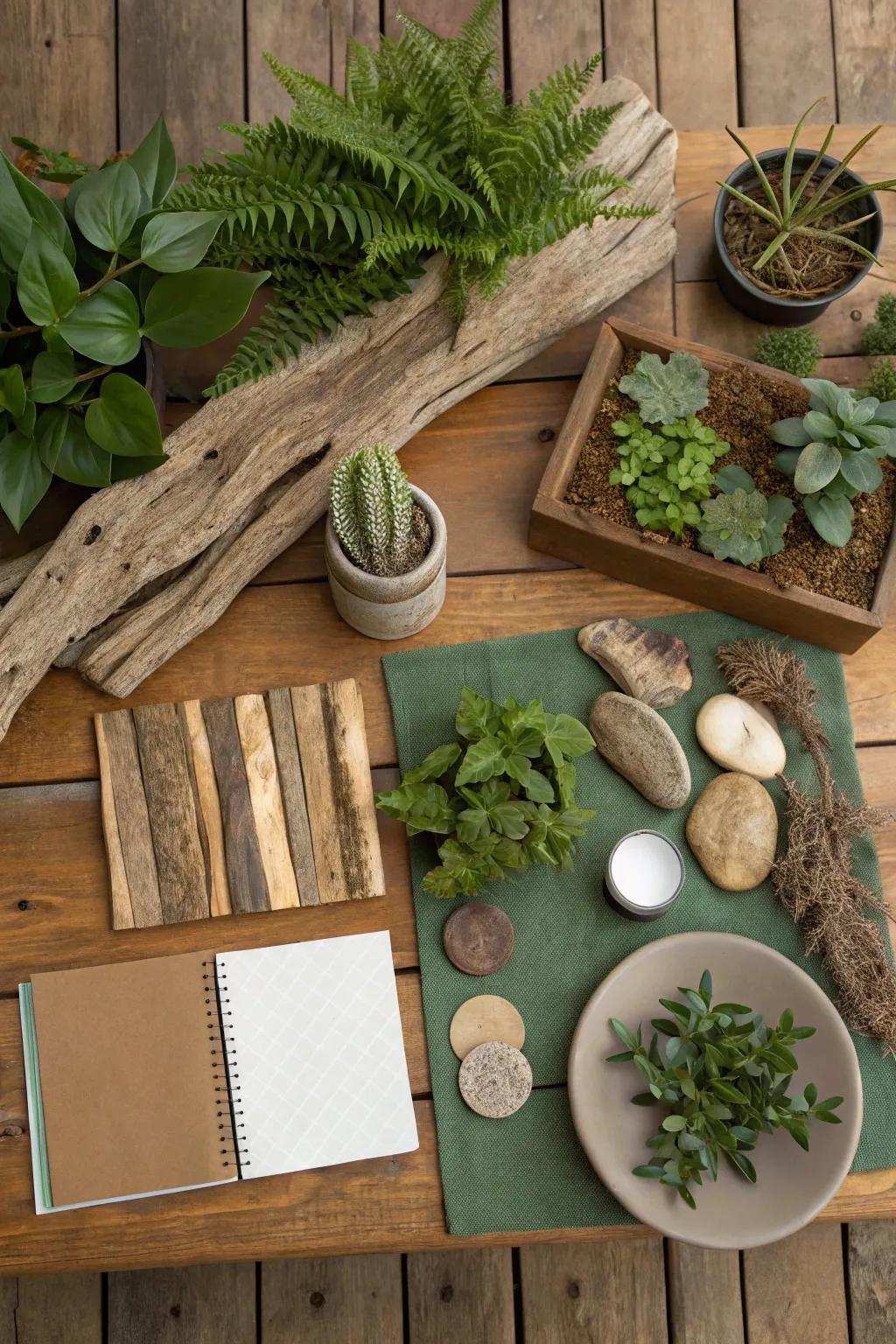 A nature-focused mood board with comforting earthy components.