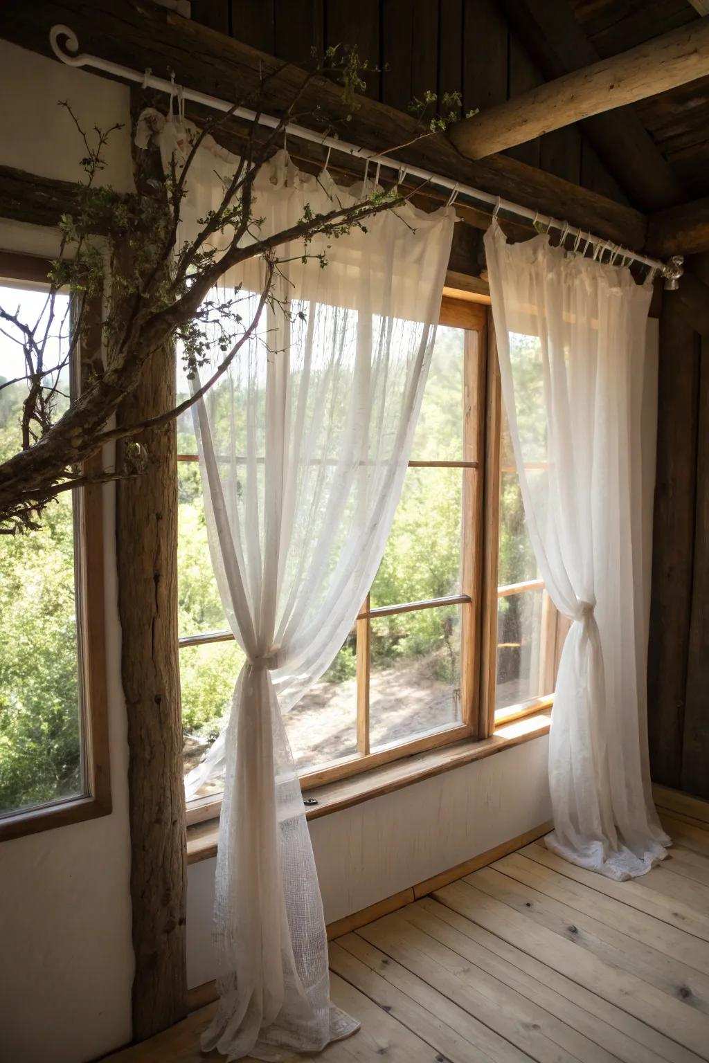 A nature-inspired window design featuring a branch rod.