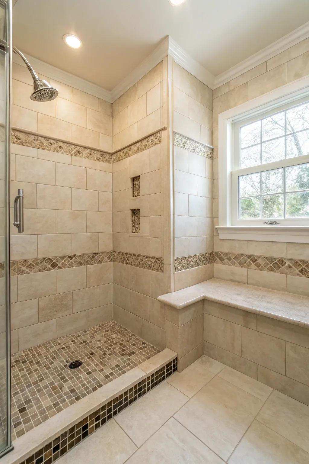 A nook bench maximizes space inside a small walk-in shower, making it equally functional and fashionable.