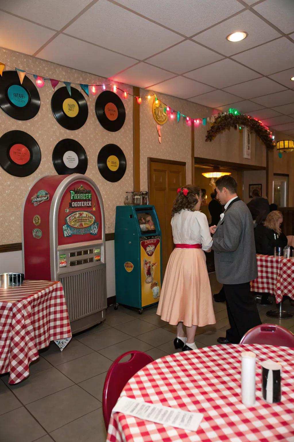 A nostalgic 50s-themed celebration arrangement exuding retro flair.