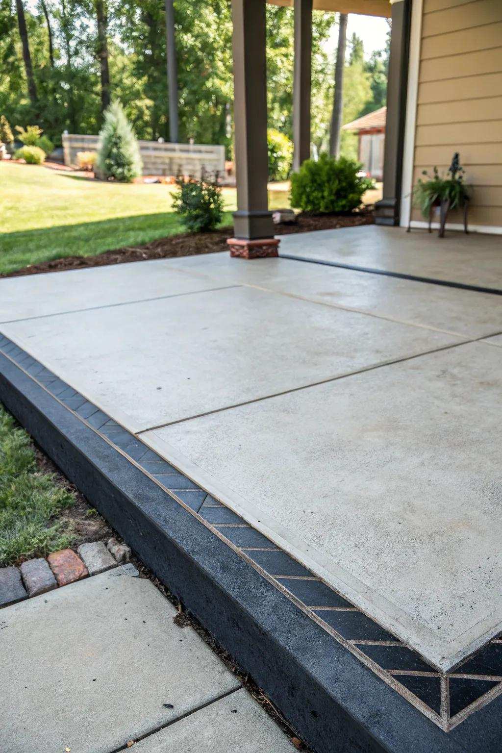 A patio featuring a contrasting border that adds definition and style.