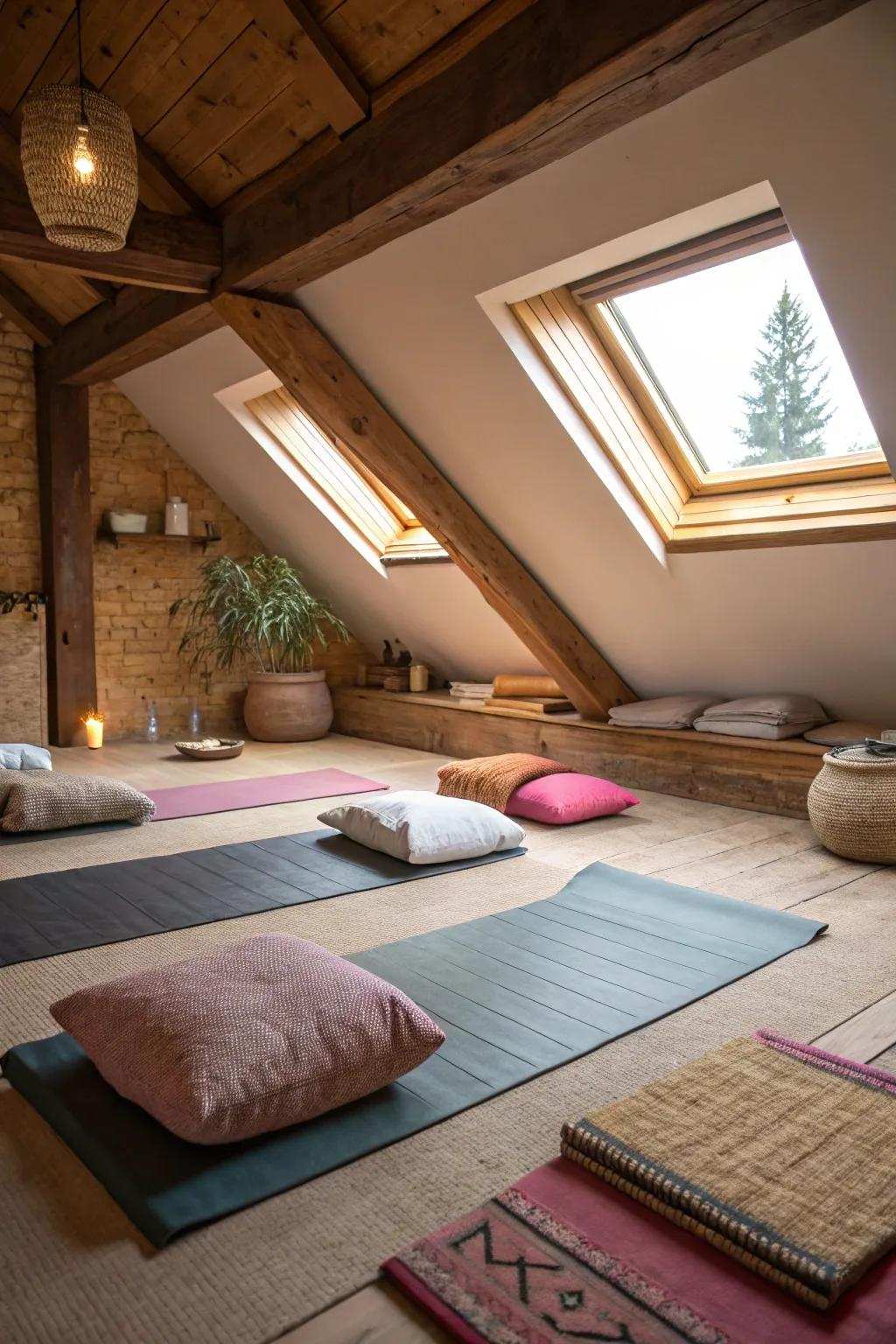 A peaceful area in your attic gym for yoga and meditation.