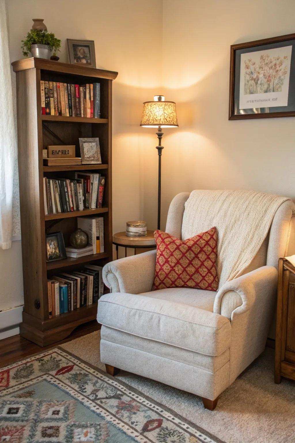 A peaceful corner intended for resting with an engaging book.