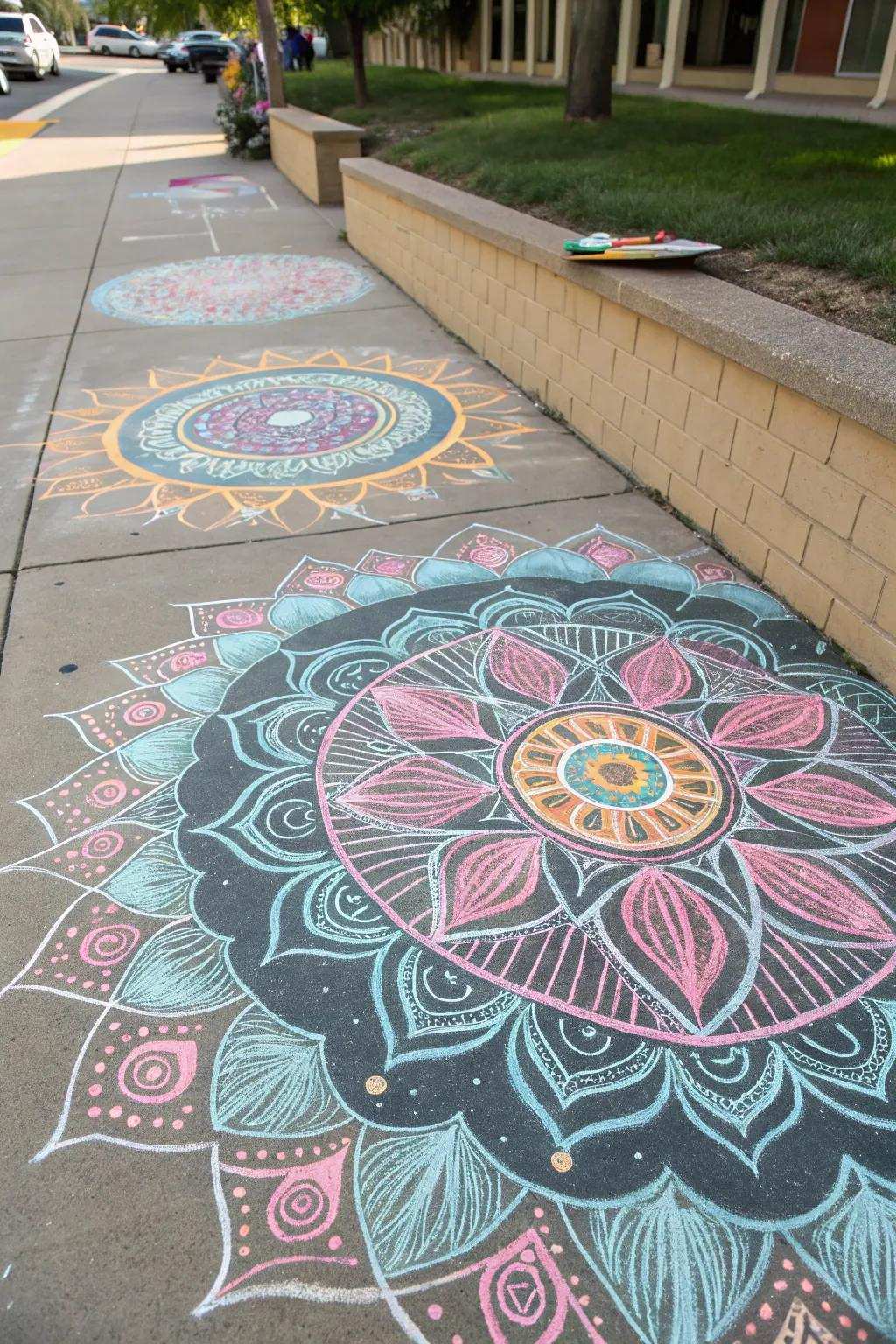 A peaceful crayon circular art piece offering tranquility and beauty.