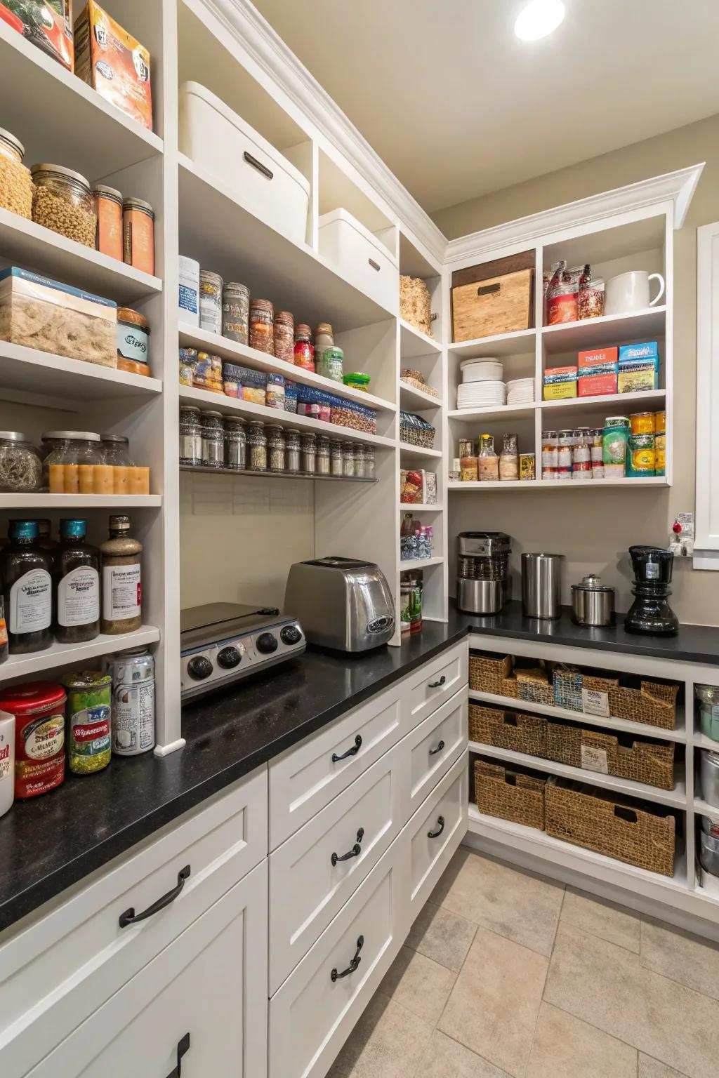 A perfect walk-in pantry, an organizer's dream come true.
