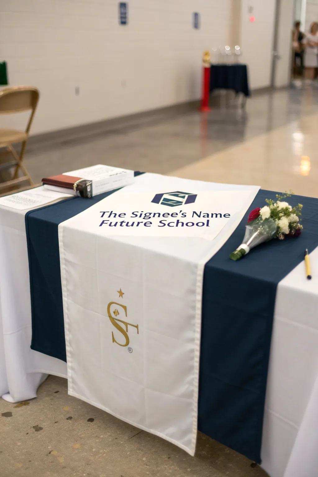 A personalized table overlay makes the arrangement uniquely special.