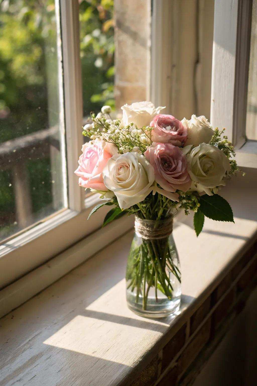 A petite posy of miniature roses for a delicate accent.