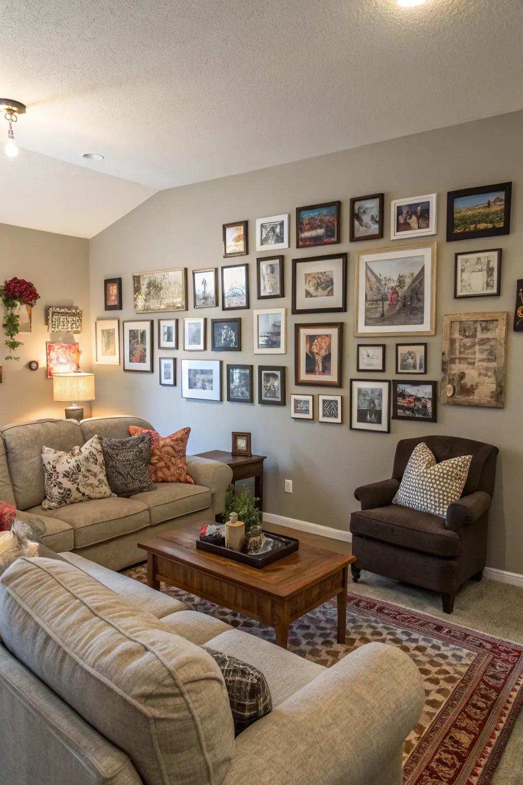 A picture display adds personal character to your country decor.