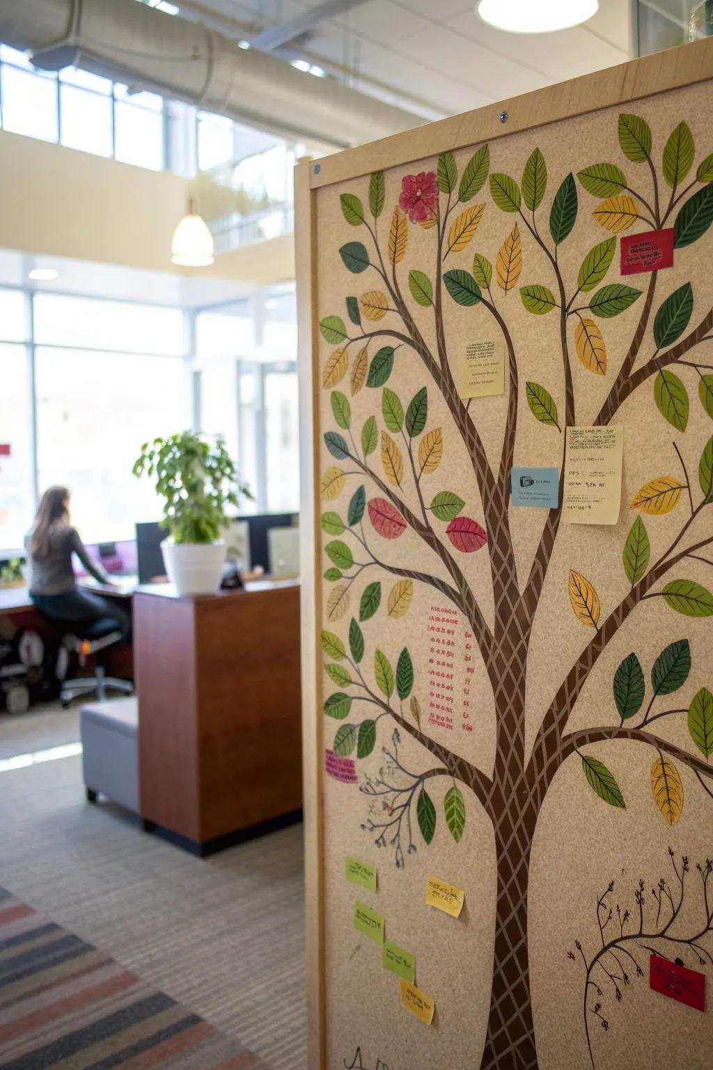 A positivity tree adorned with leaves filled with uplifting messages from the team.