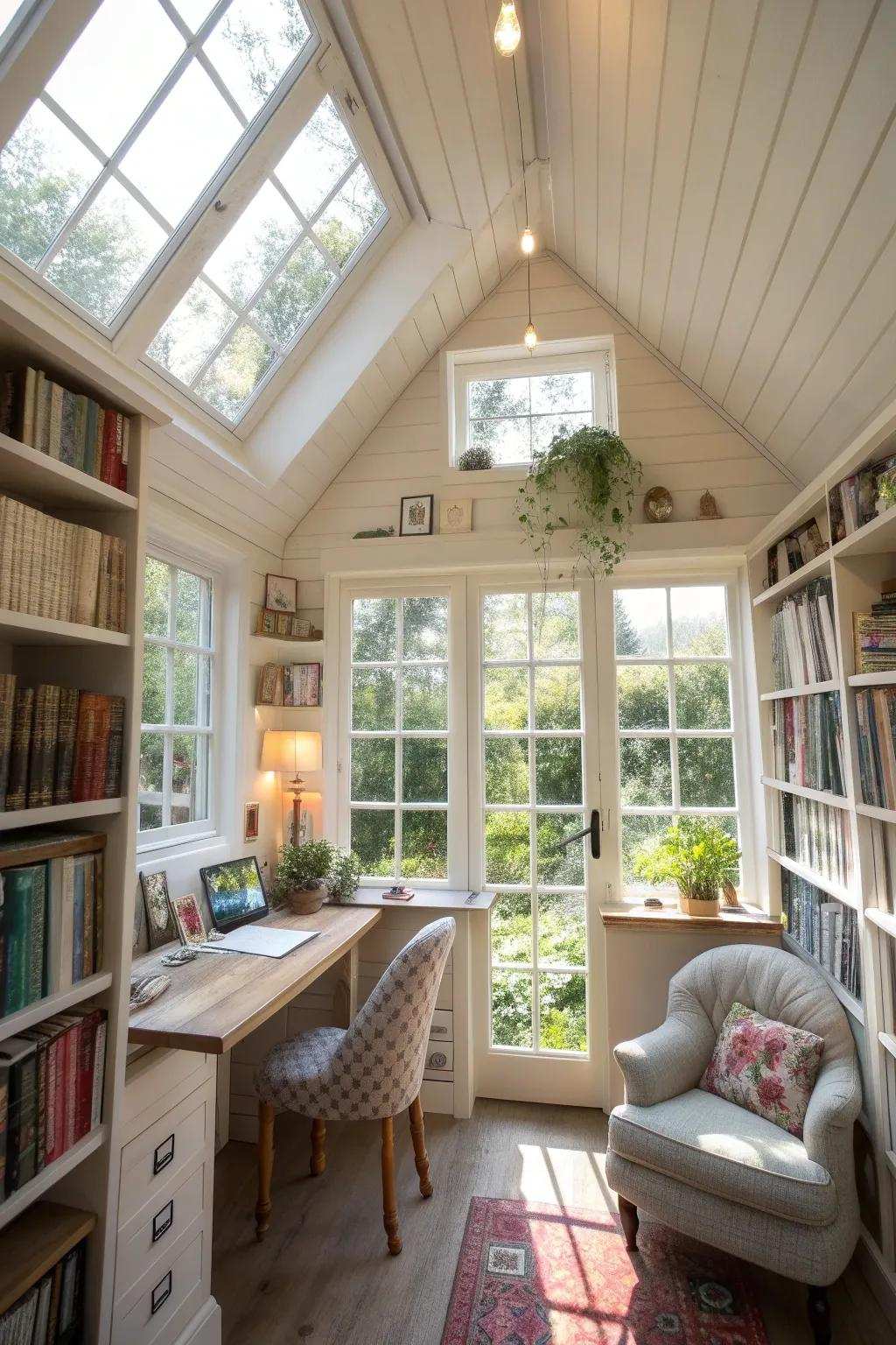 A radiant, light-abundant writing shed, perfect for sparking creativity.