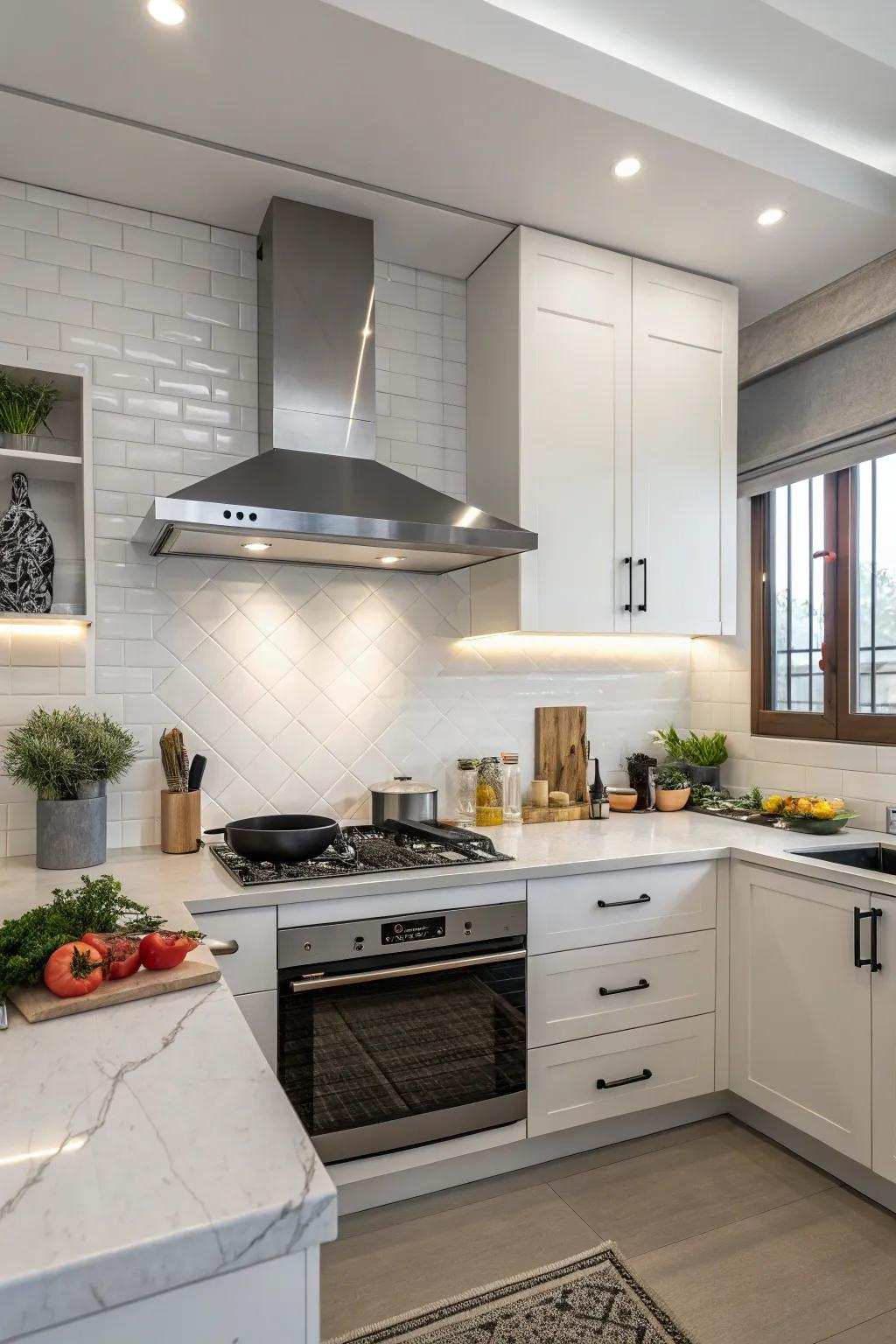 A range hood assures excellent air quality in a kitchen without windows.