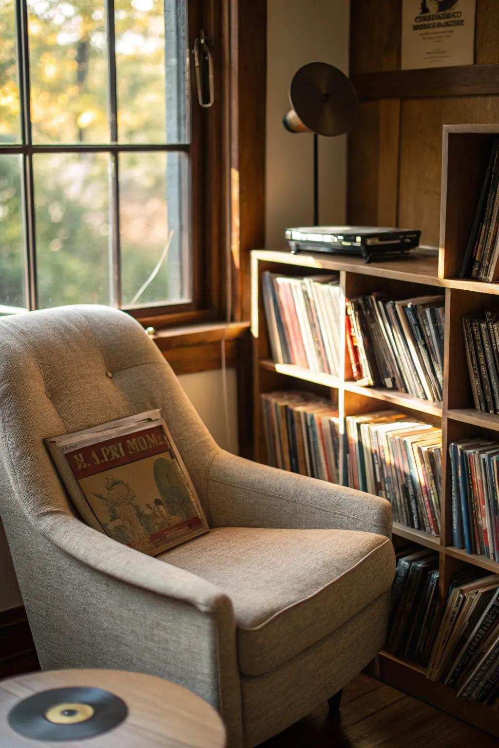A reading nook provides a tranquil area for inspiration and relaxation.
