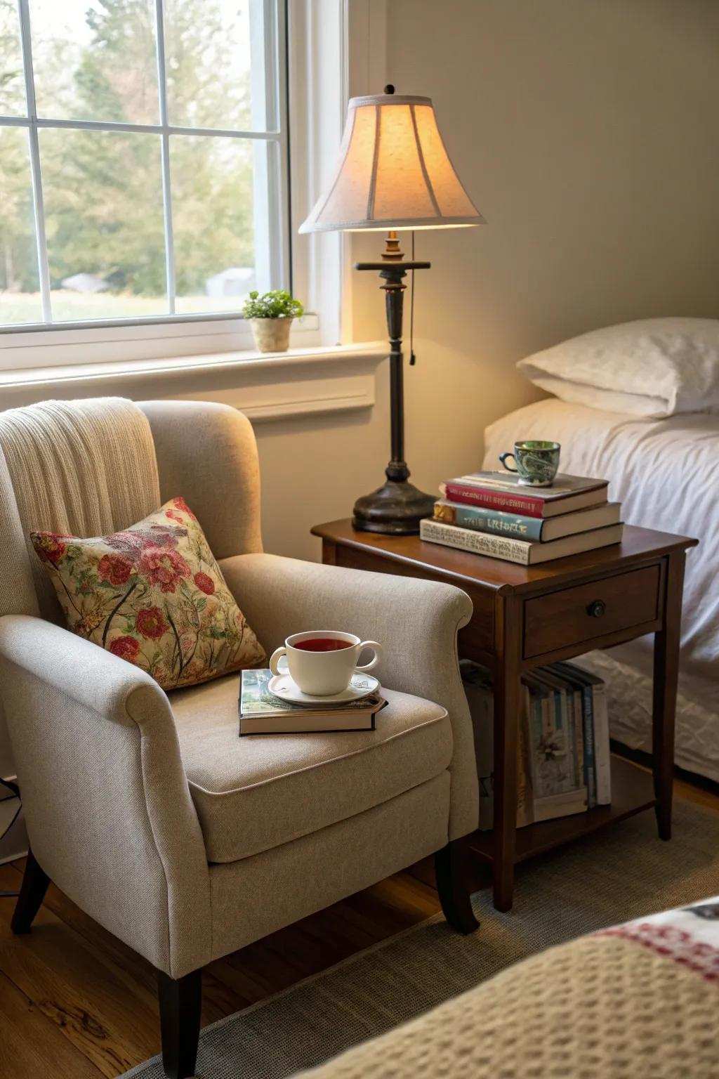 A reading space provides a perfect getaway in your bedroom.
