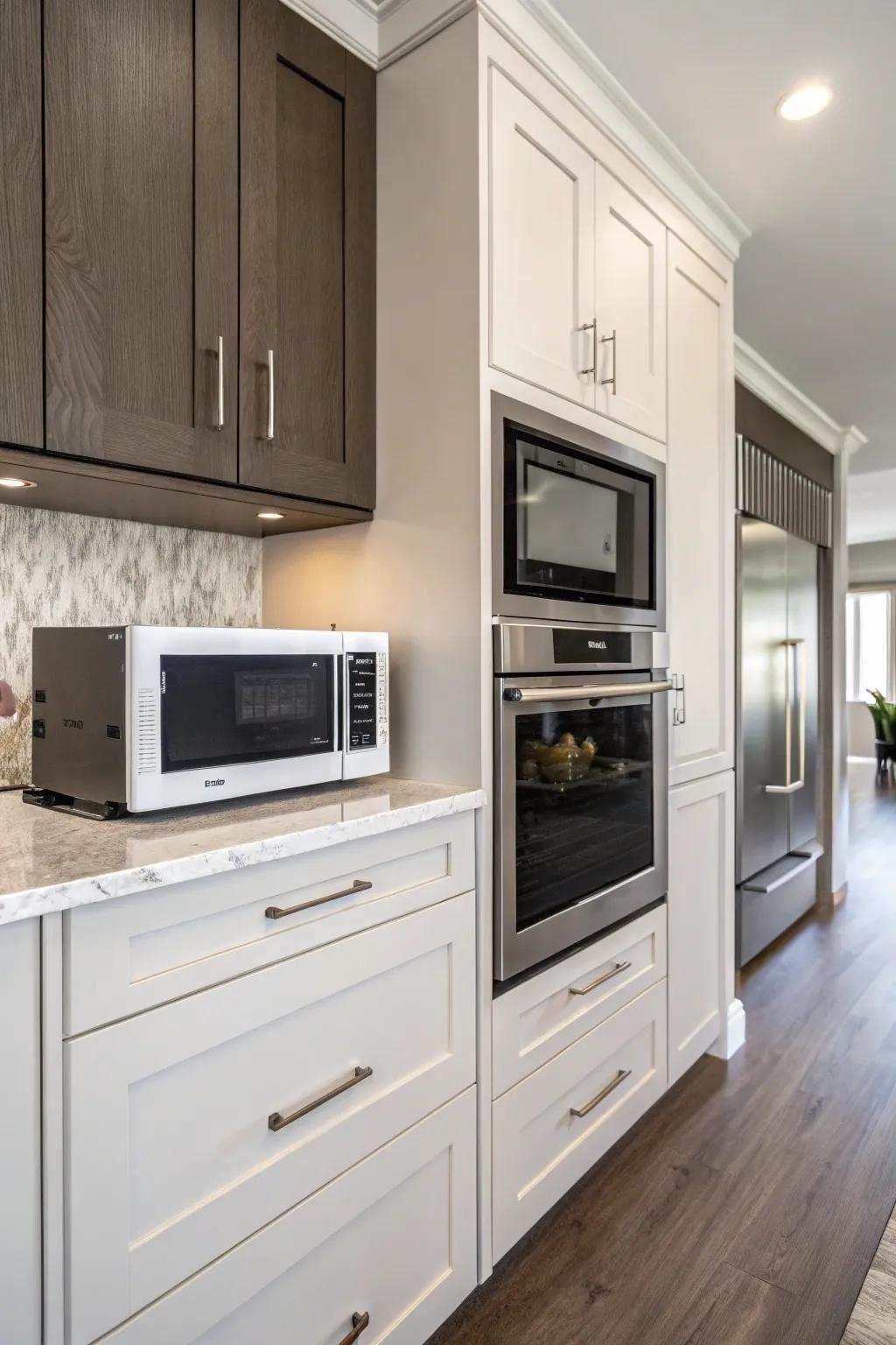 A recessed wall rapid food cooker presents a stylish and refined kitchen option.