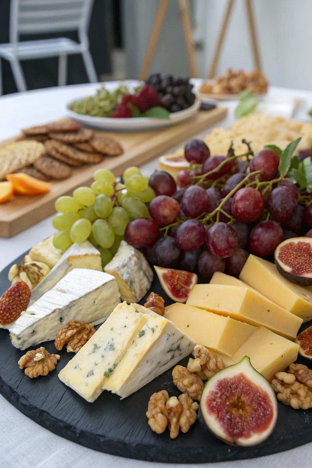 A refined cheese and fruit platter perfect for summer celebrations.