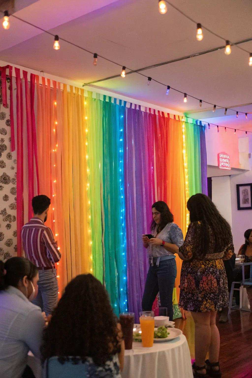 A ribbon wall acts as a vibrant and adaptable party backdrop.