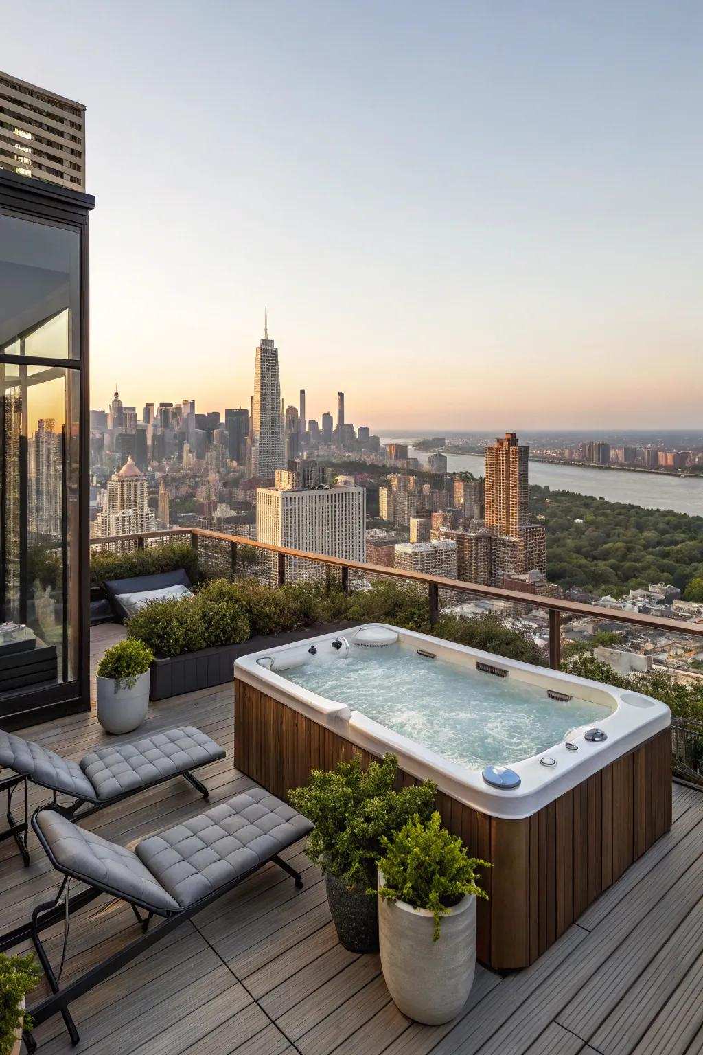 A roof deck spa provides amazing views and a serene escape.