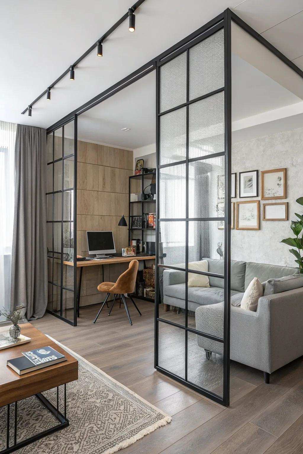 A room separation adds privacy and style to the workspace.