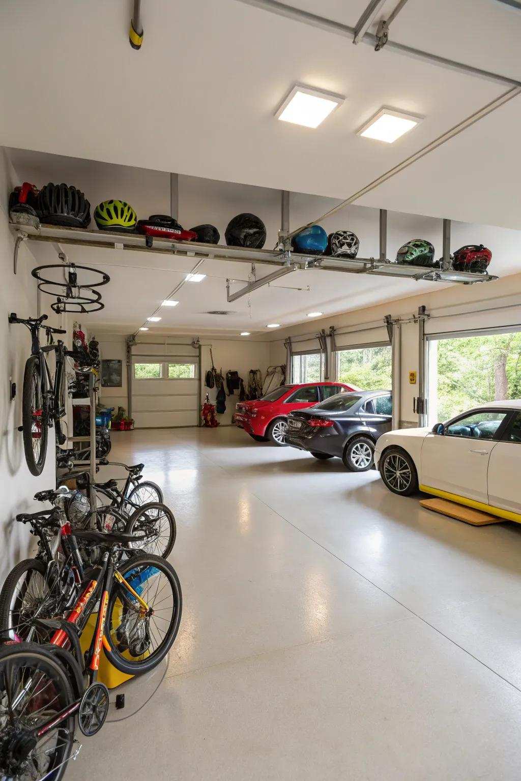 A roomy garage with space for vehicles and all of your recreational equipment.