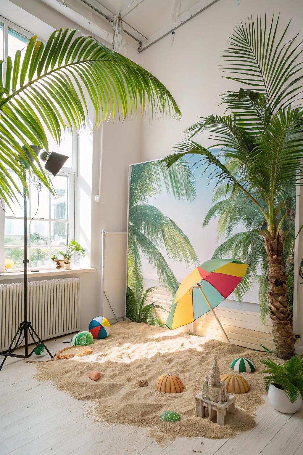 A seaside-inspired setting brings a sunny, tropical feel to photographs.