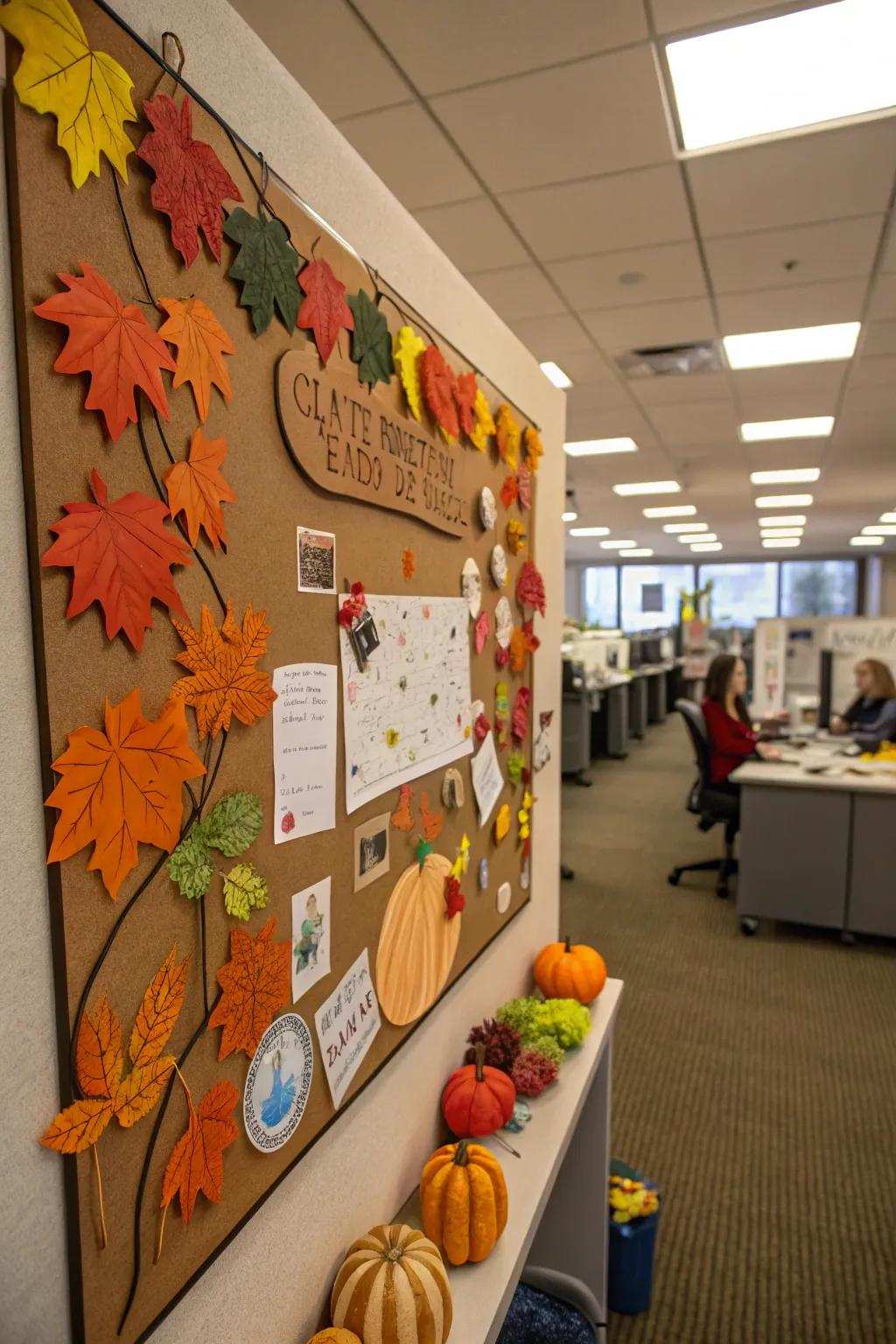 A seasonal art showcase with handmade autumn decorations from the team.
