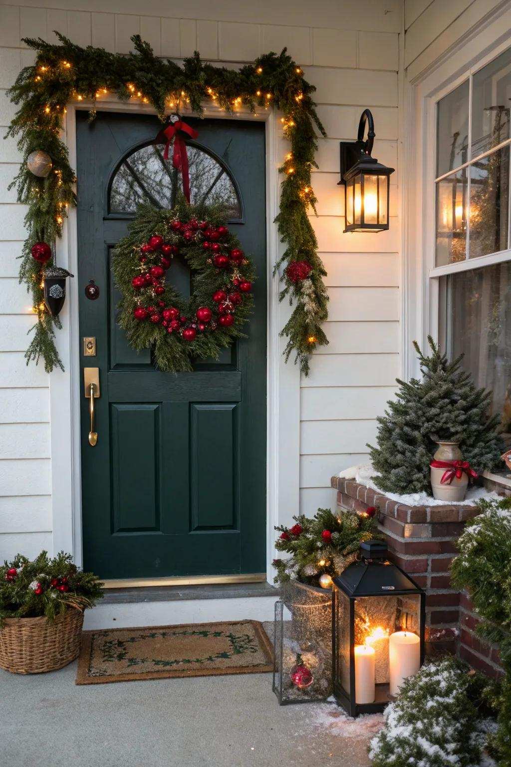 A seasonal garland delivers festive merriment to the entrance.