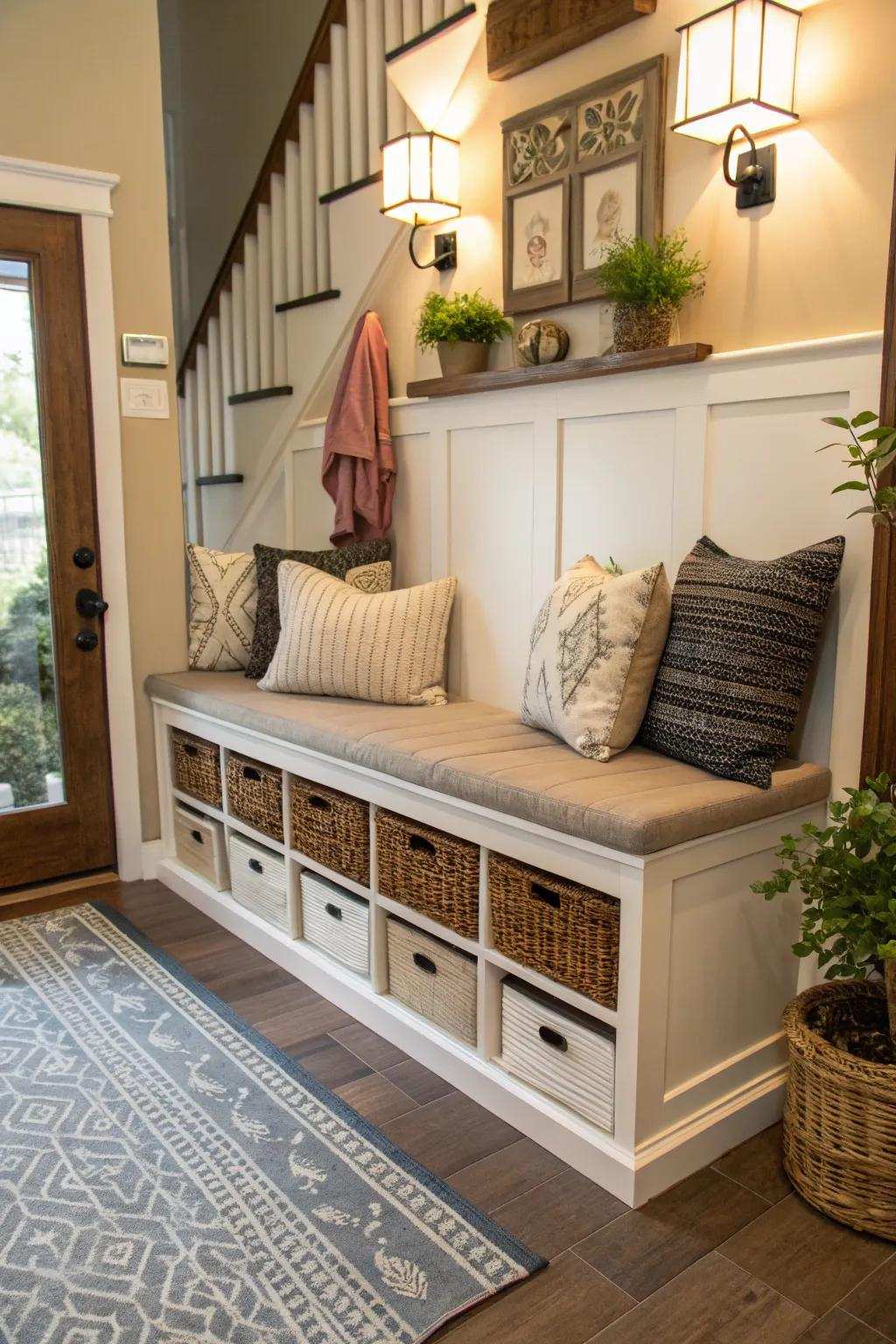 A seat with storage that combines style and function.