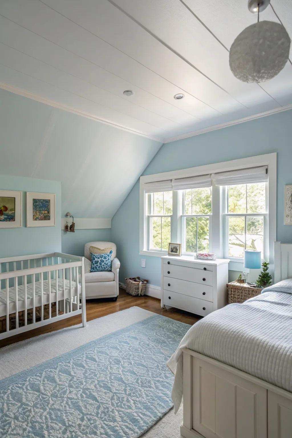 A serene, all-azure bedroom capturing complete tranquility.