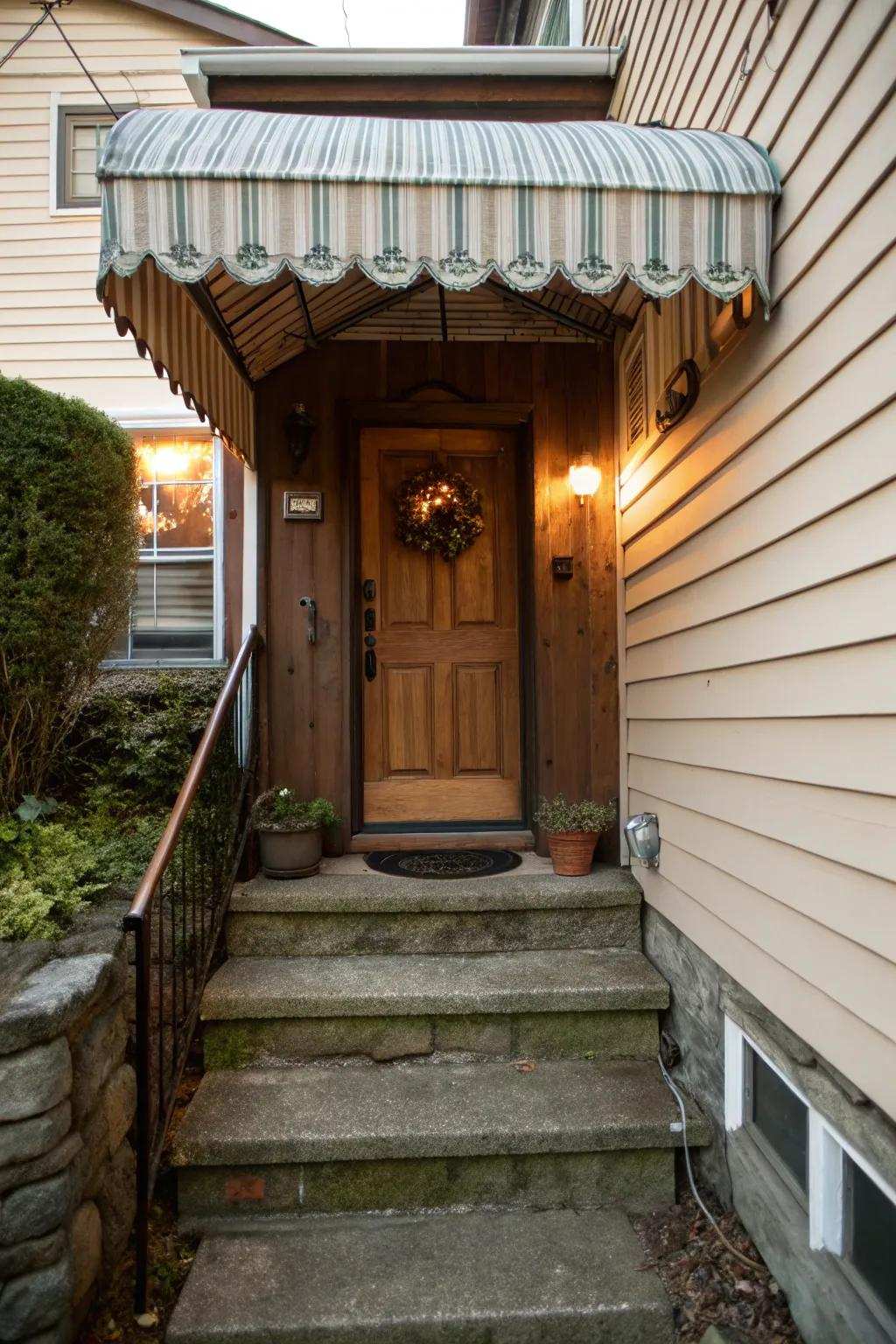 A sheltered entryway offers protection and visual appeal.