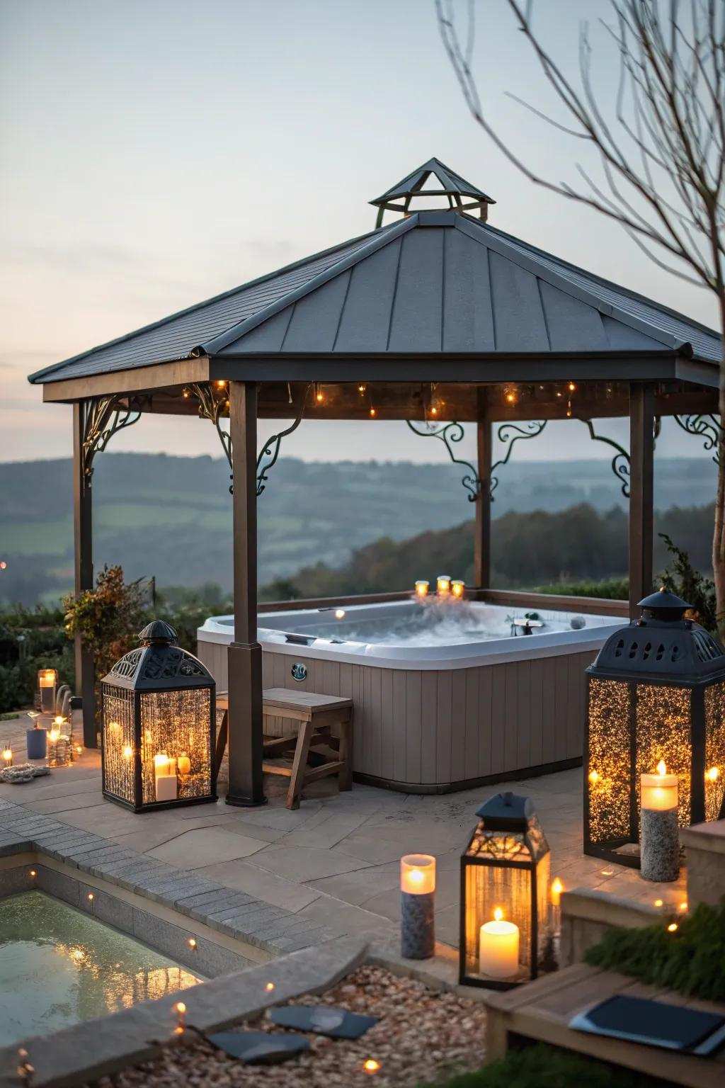 A sheltered gazebo offering protection and warmth.
