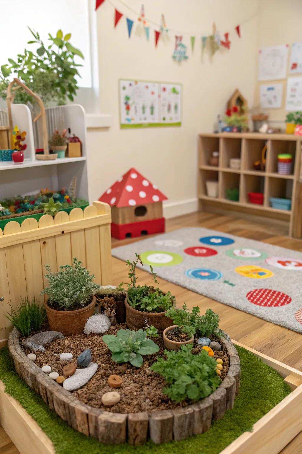 A small-scale garden setup sparks curiosity and imagination.