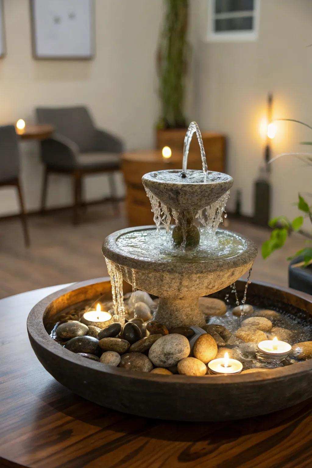 A small water feature introducing serenity to the space.