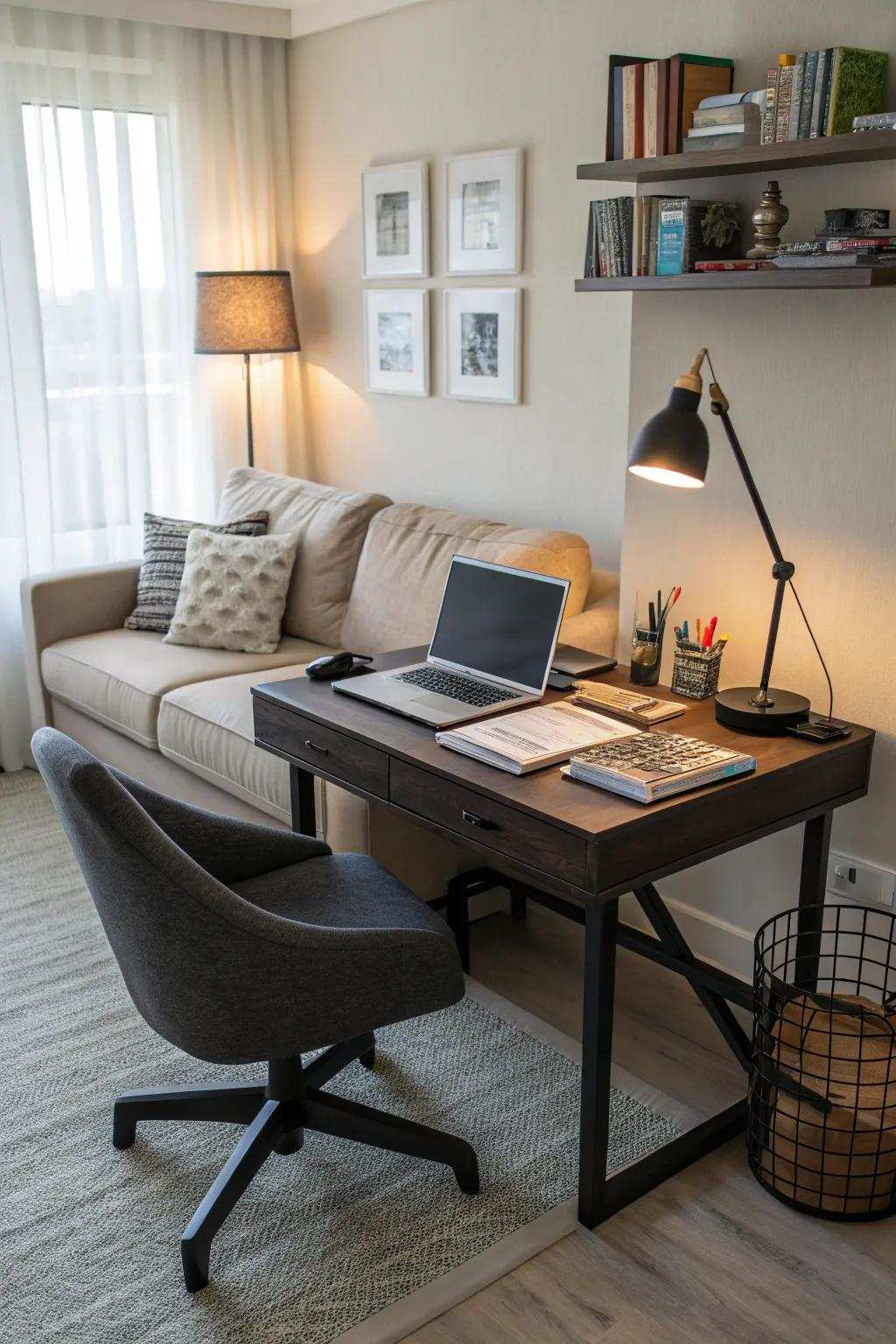 A smart design that uses the space behind the sofa.