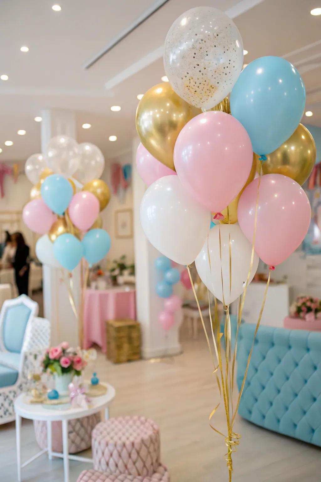 A space transformed with vibrant balloons, creating the perfect welcome for a newborn.