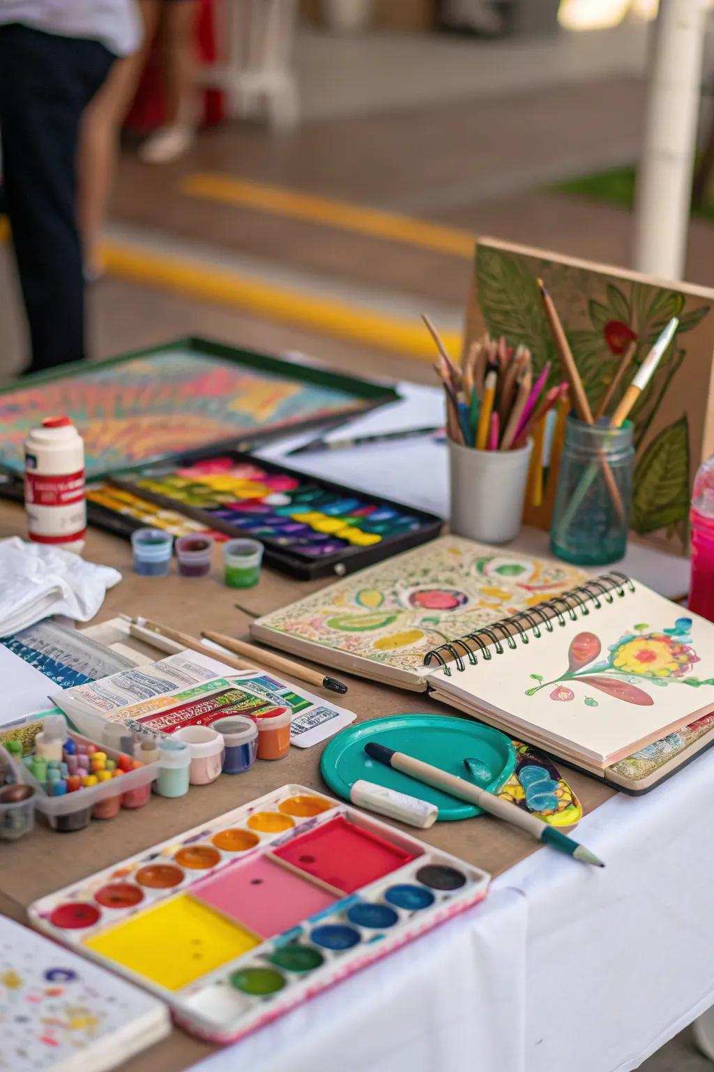 A spectrum of art supplies poised to inspire creative endeavors.